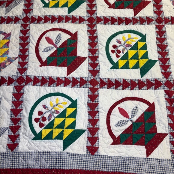 Vintage Patchwork Quilt Flower Basket With Shams 78x79 Appliqué Quilted - Picture 5 of 16
